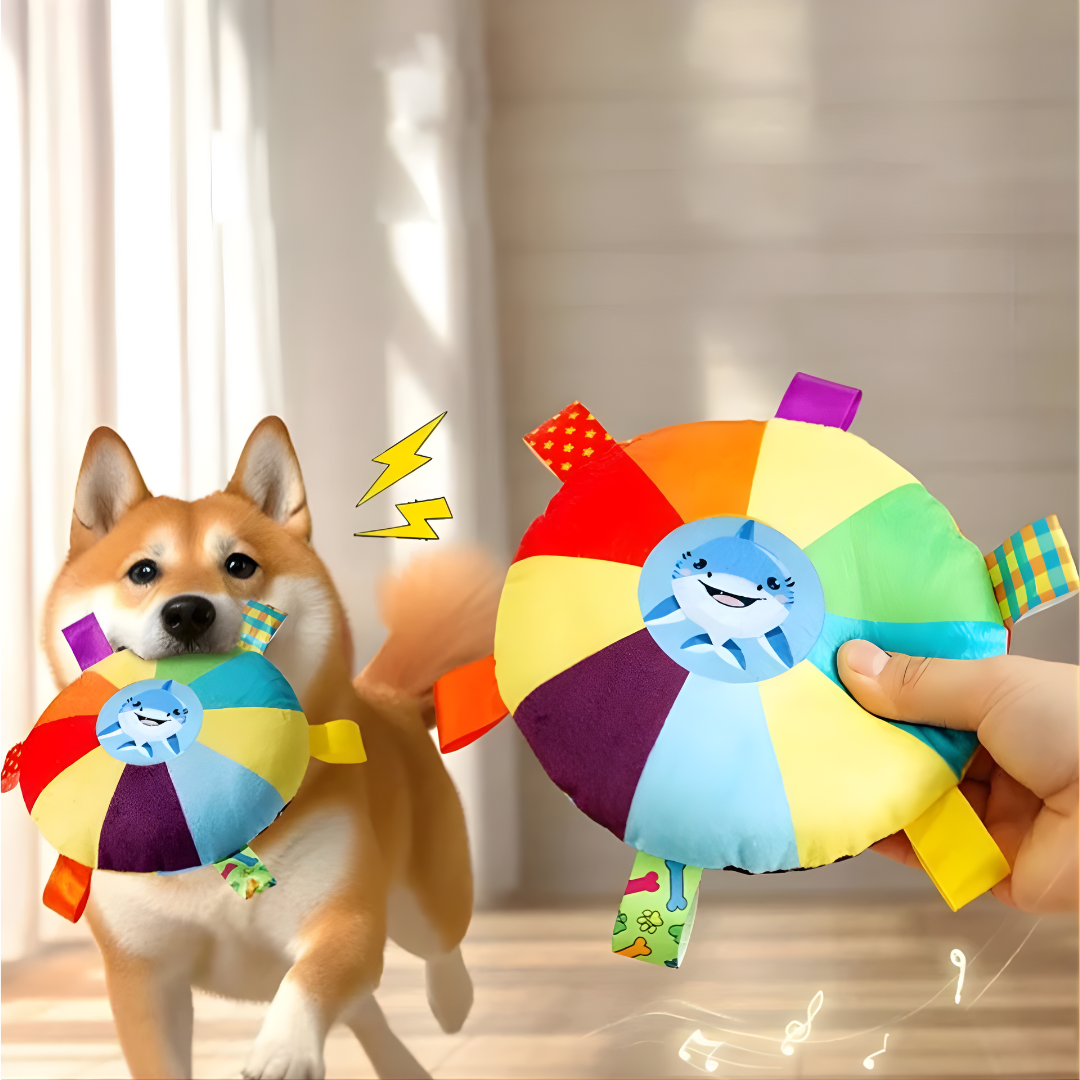 Soft Plush Squeaky Dog Frisbee Toy For Safe Interactive Fetch And Gentle Teeth Cleaning