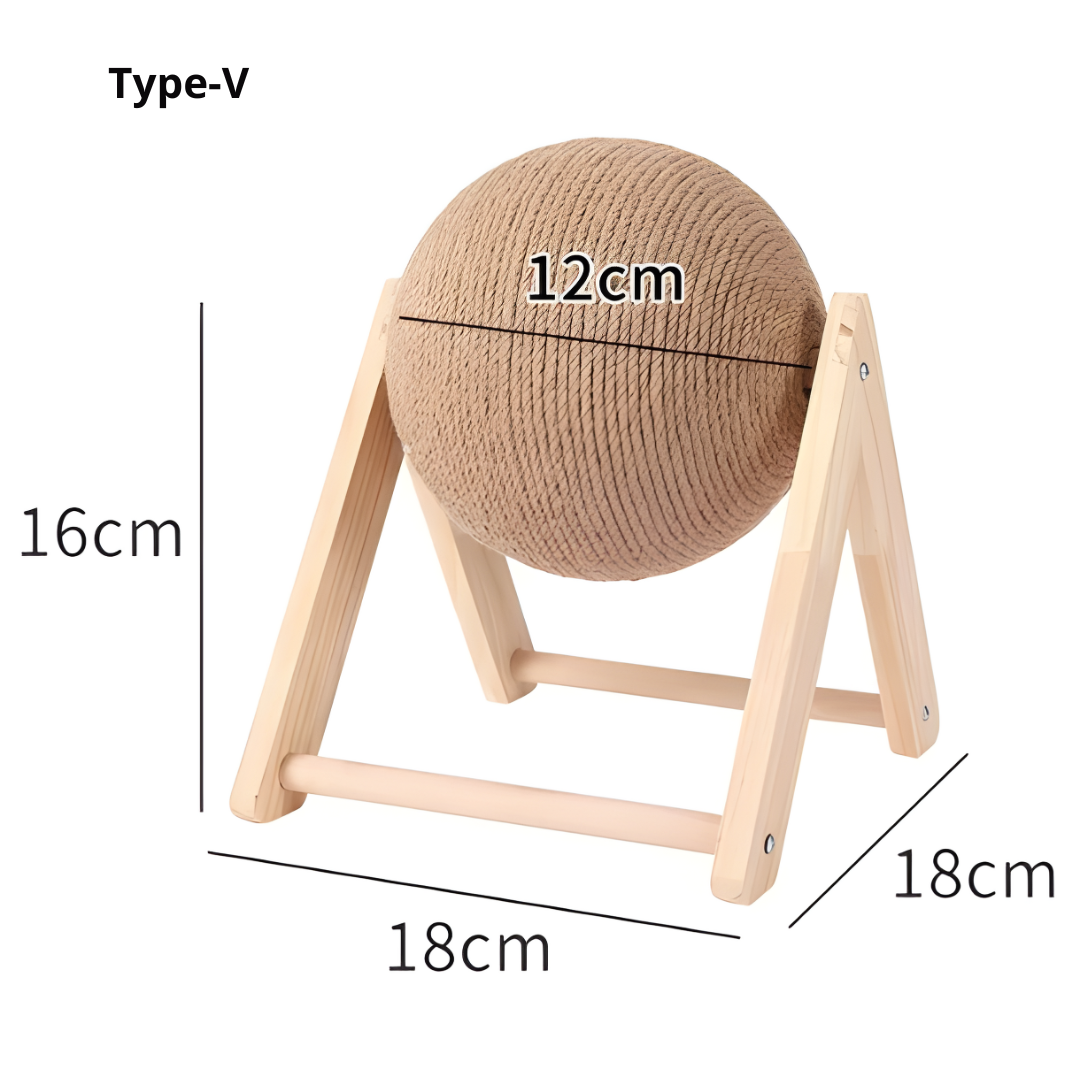 Wooden Sisal Cat Scratching Ball With Spinning Interactive Design For Furniture Protection