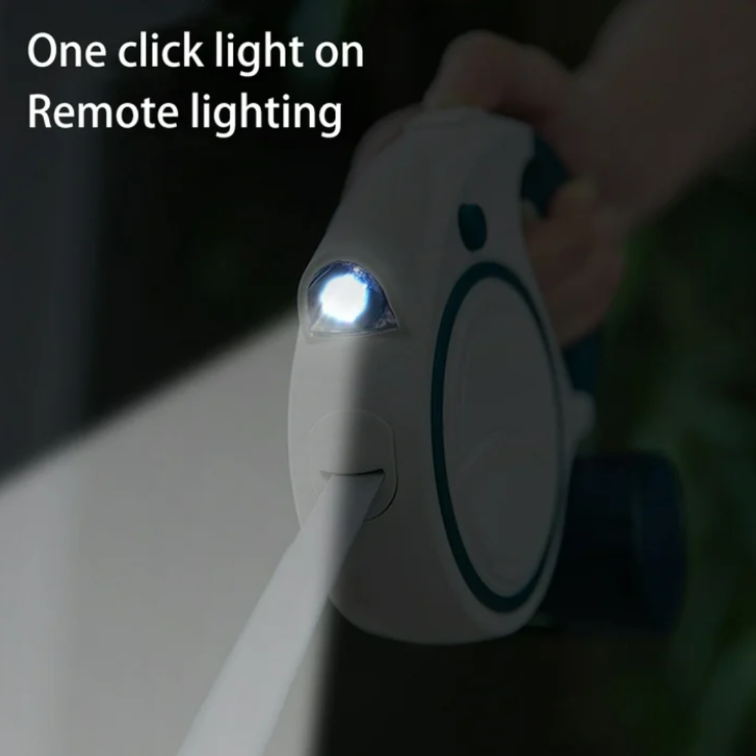 Retractable Led Dog Leash With Built-In Flashlight And Waste Bag Dispenser For Night Safety