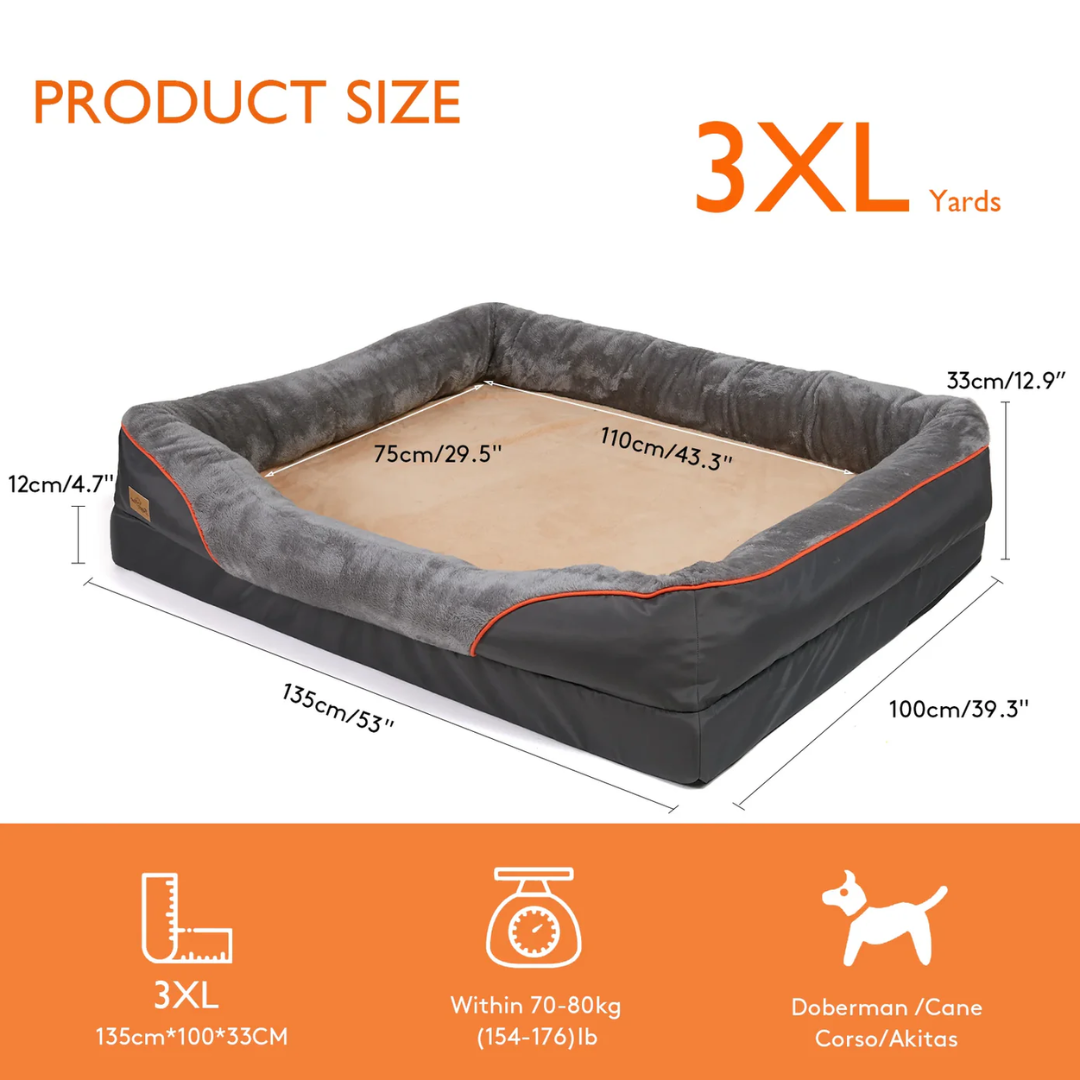 Jumbo Orthopedic Memory Foam Dog Bed With Waterproof Cover, Sofa-Style Bolster & Joint Support For Large Dogs