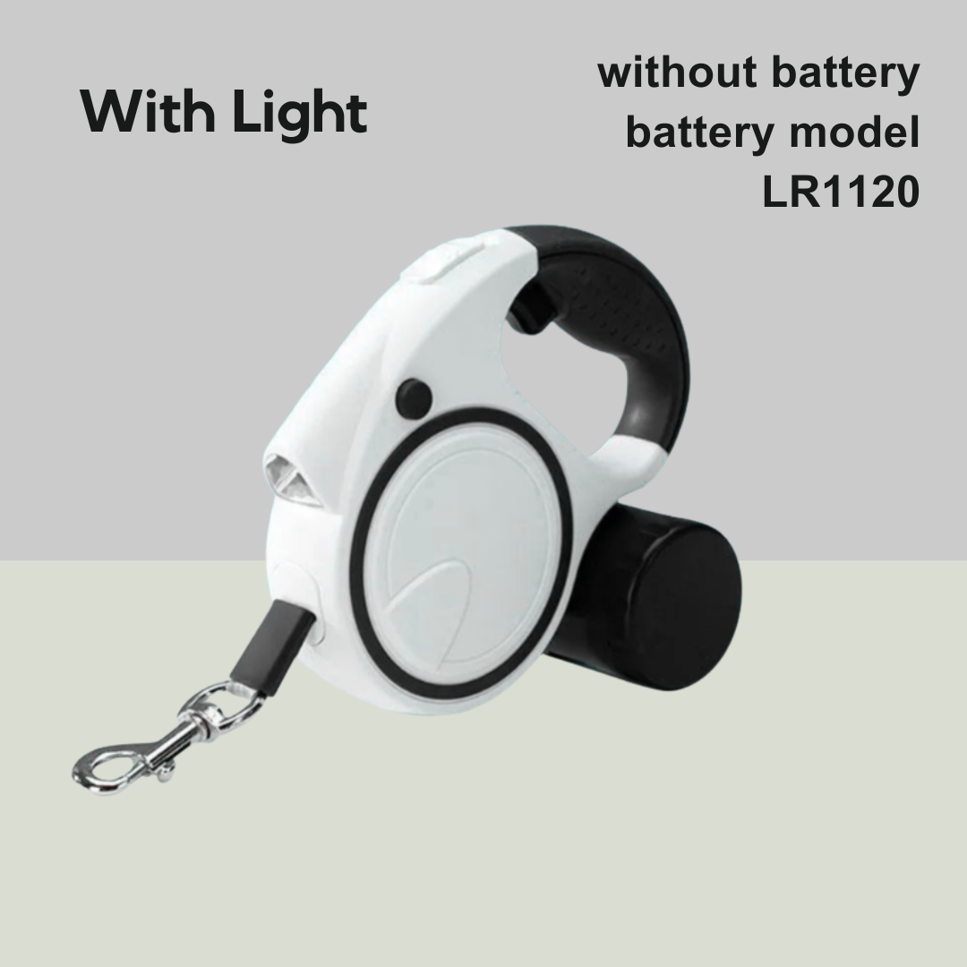 Retractable Led Dog Leash With Built-In Flashlight And Waste Bag Dispenser For Night Safety