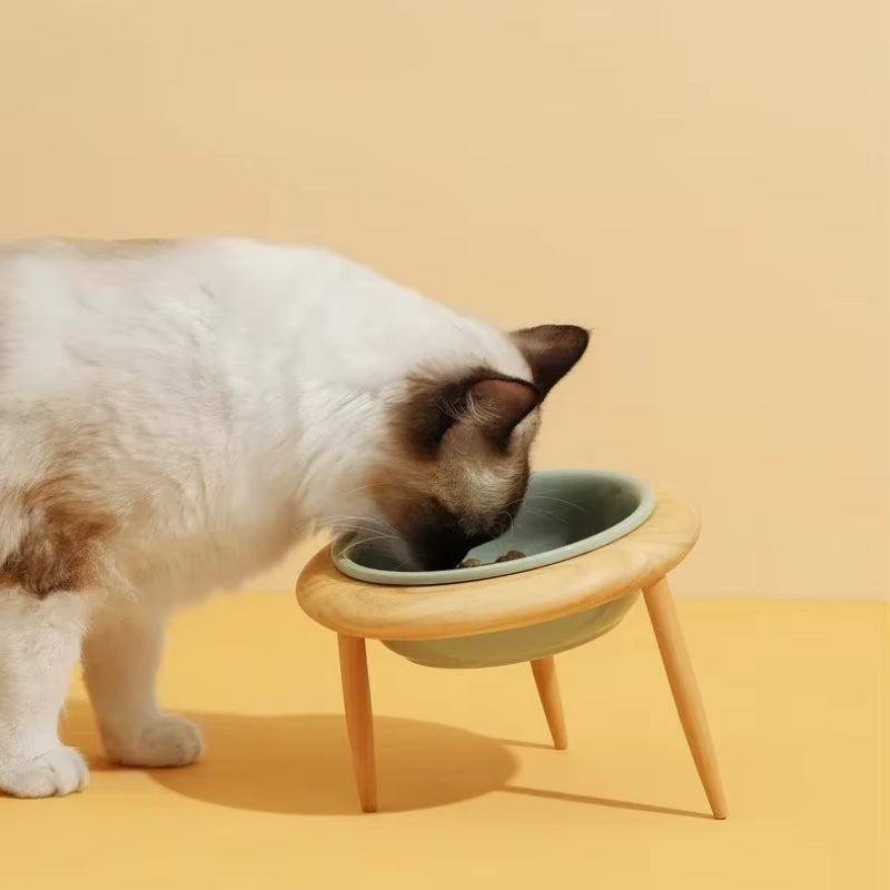 Misha Elevated Ceramic Cat Bowl With Adjustable Wooden Stand