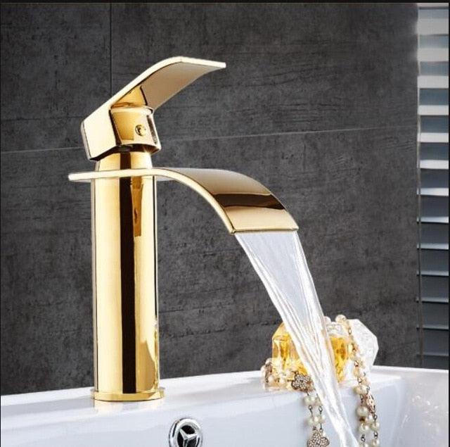 AquaElegance | Elegant Brass Waterfall Basin Mixer Tap for Bathroom Sink