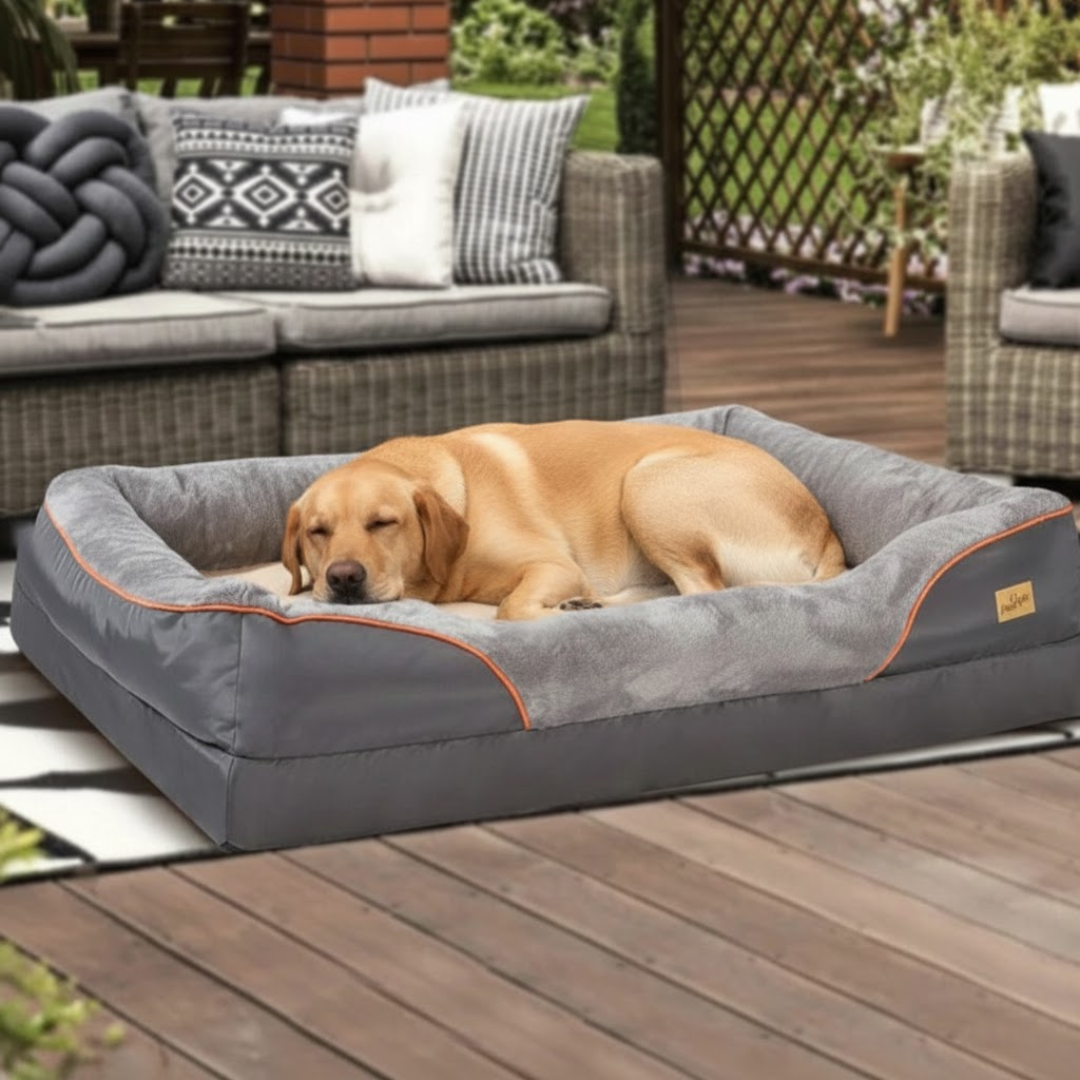 Jumbo Orthopedic Memory Foam Dog Bed With Waterproof Cover, Sofa-Style Bolster & Joint Support For Large Dogs