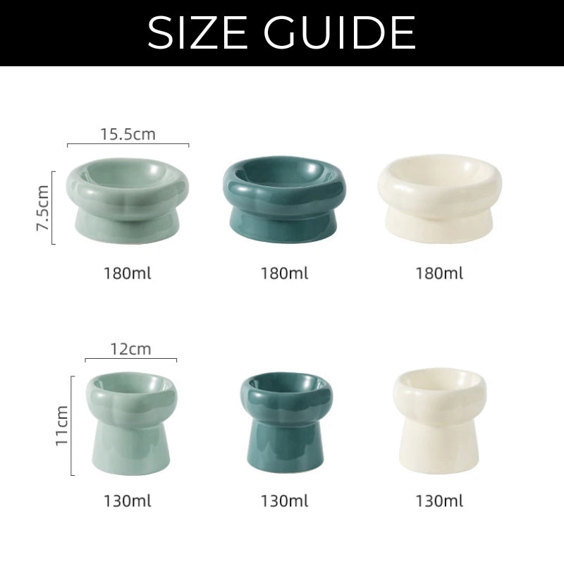 Luna Ceramic Elevated Cat Bowls – Ergonomic Raised Feeding Bowls, Dishwasher Safe, Multiple Sizes & Colors