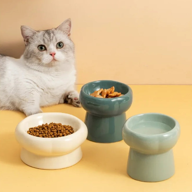 Luna Ceramic Elevated Cat Bowls – Ergonomic Raised Feeding Bowls, Dishwasher Safe, Multiple Sizes & Colors
