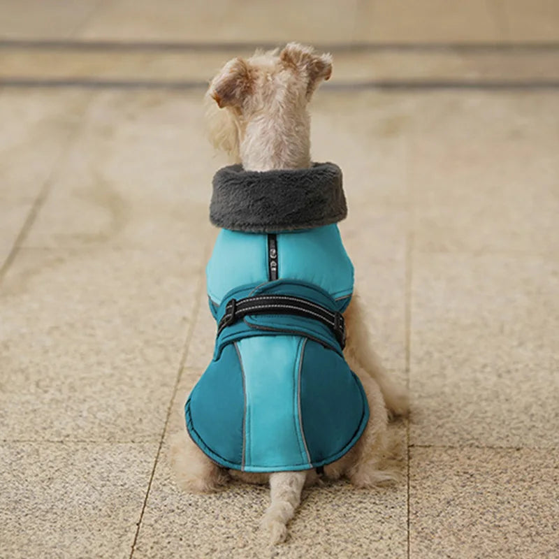 Waterproof Dog Jacket With Harness And Plush Fleece Lining For Warm, Comfortable Walks