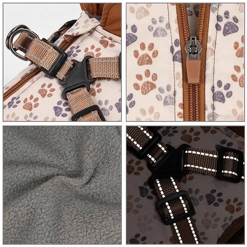 Waterproof Fleece-Lined Dog Coat With Integrated Harness For Small Breeds