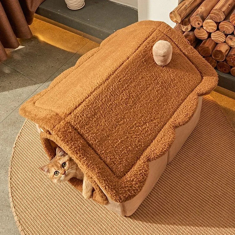 Cozy Foldable Indoor Dog House With Warm Arctic Velvet And Anxiety Relief