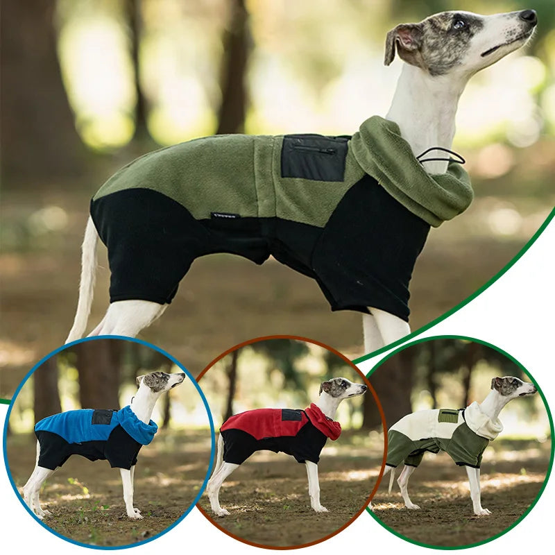 Adjustable Fleece Dog Coat With High Neck Snood And Waist Drawstring For Full-Body Warmth