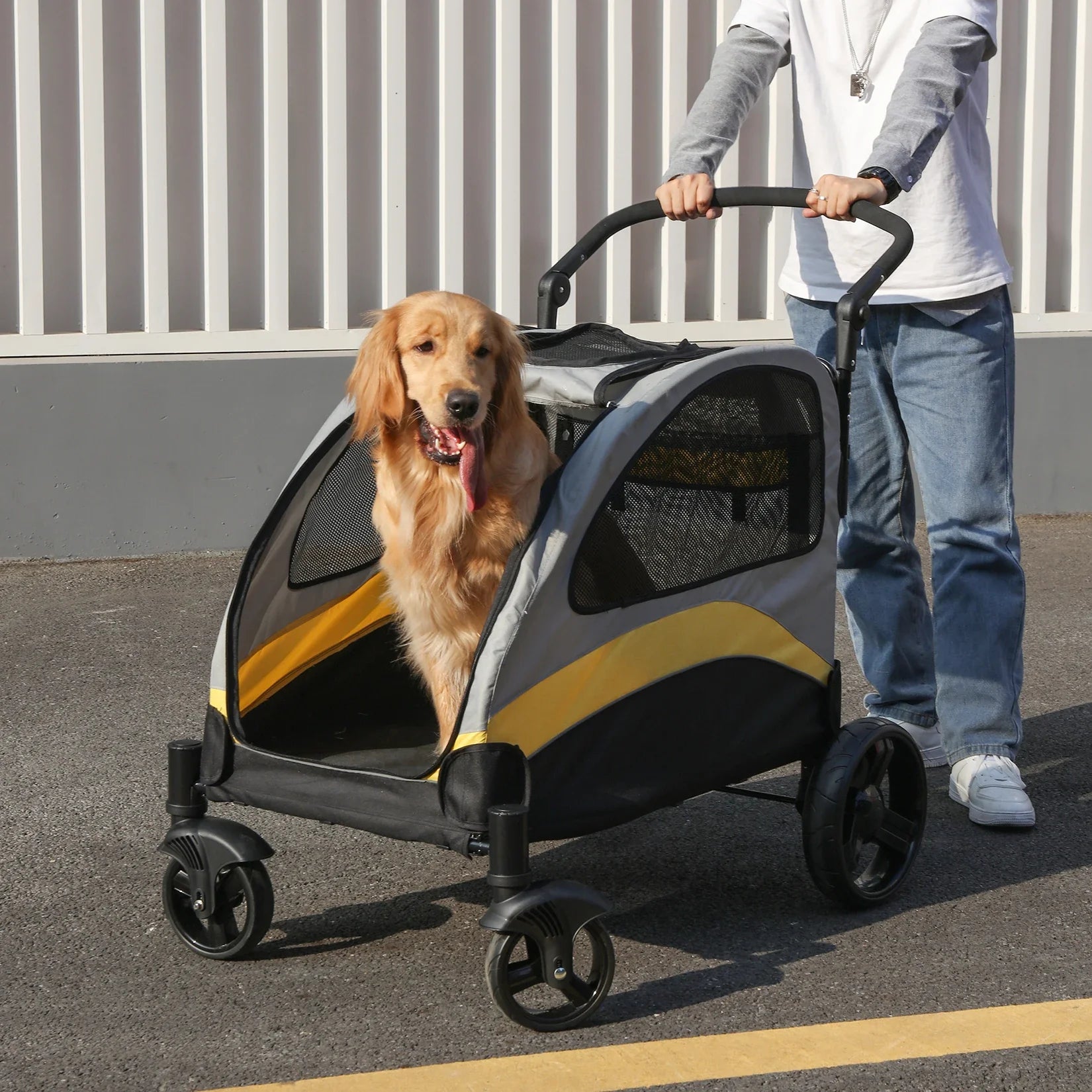 Heavy Duty Foldable Large Dog Stroller With All-Terrain Shock Absorbing Wheels For Big Breeds