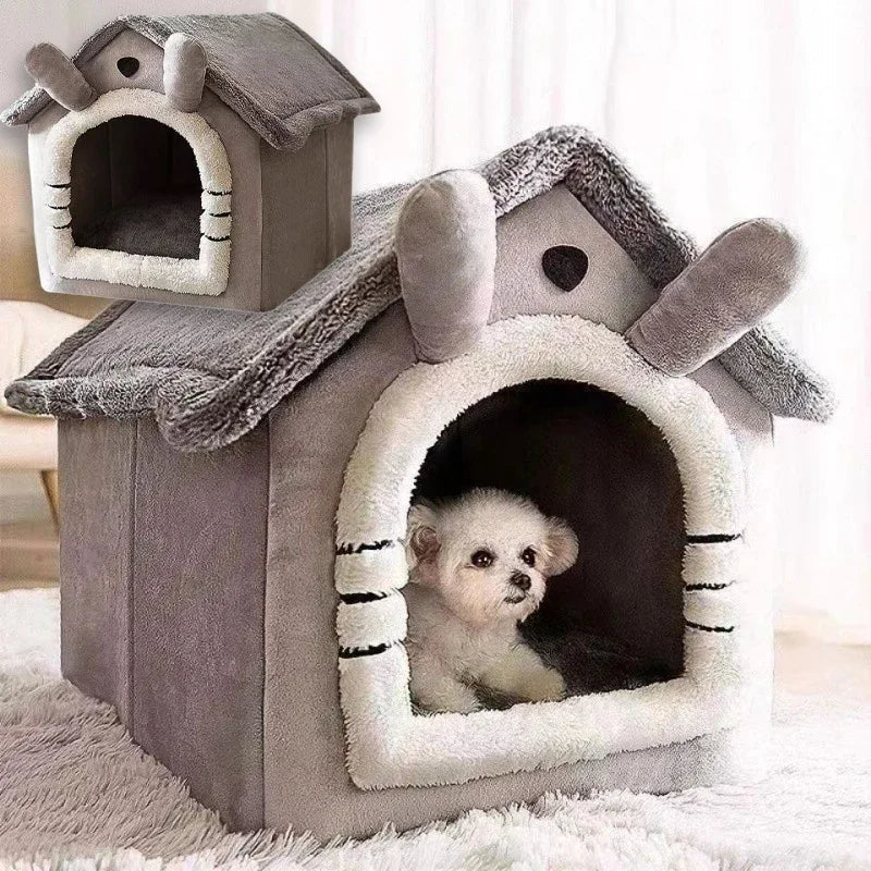 Cozy Foldable Indoor Dog House With Warm Arctic Velvet And Anxiety Relief