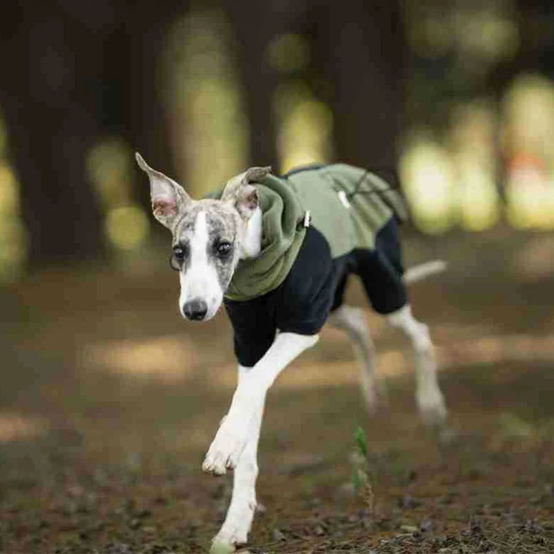 Adjustable Fleece Dog Coat With High Neck Snood And Waist Drawstring For Full-Body Warmth