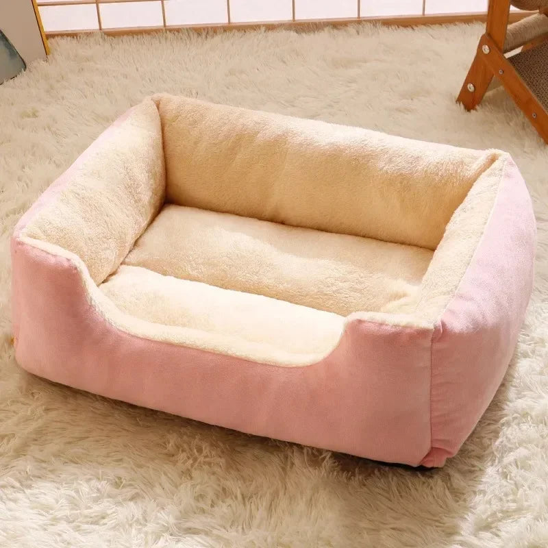 Cozy Rectangular Plush Pet Bed With Scratch-Resistant Fabric And High Rebound Supportive Nest