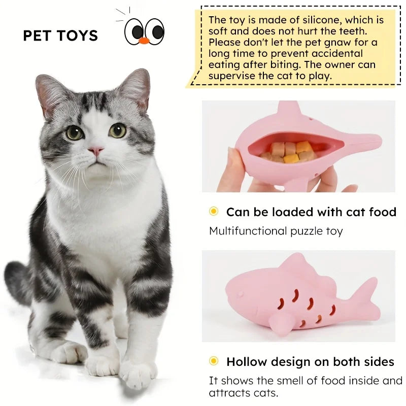 Silicone Fish Cat Treat Toy – Bite-Resistant Dental Chew & Slow Feeder Dispenser