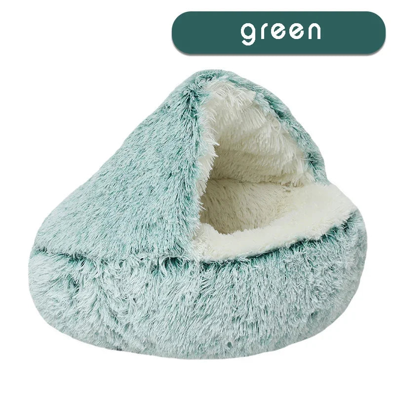Calming Hooded Cat Bed With Self-Warming Plush Cave For Anxiety Relief And Orthopedic Comfort