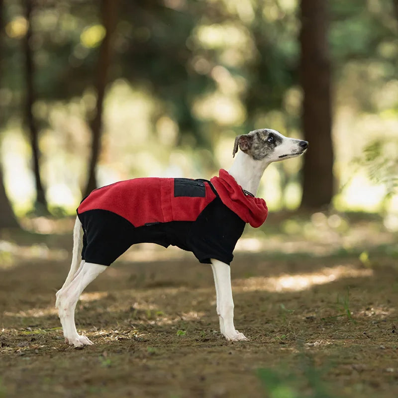 Adjustable Fleece Dog Coat With High Neck Snood And Waist Drawstring For Full-Body Warmth