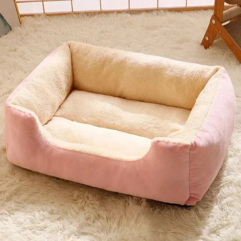 Cozy Rectangular Plush Pet Bed With Scratch-Resistant Fabric And High Rebound Supportive Nest