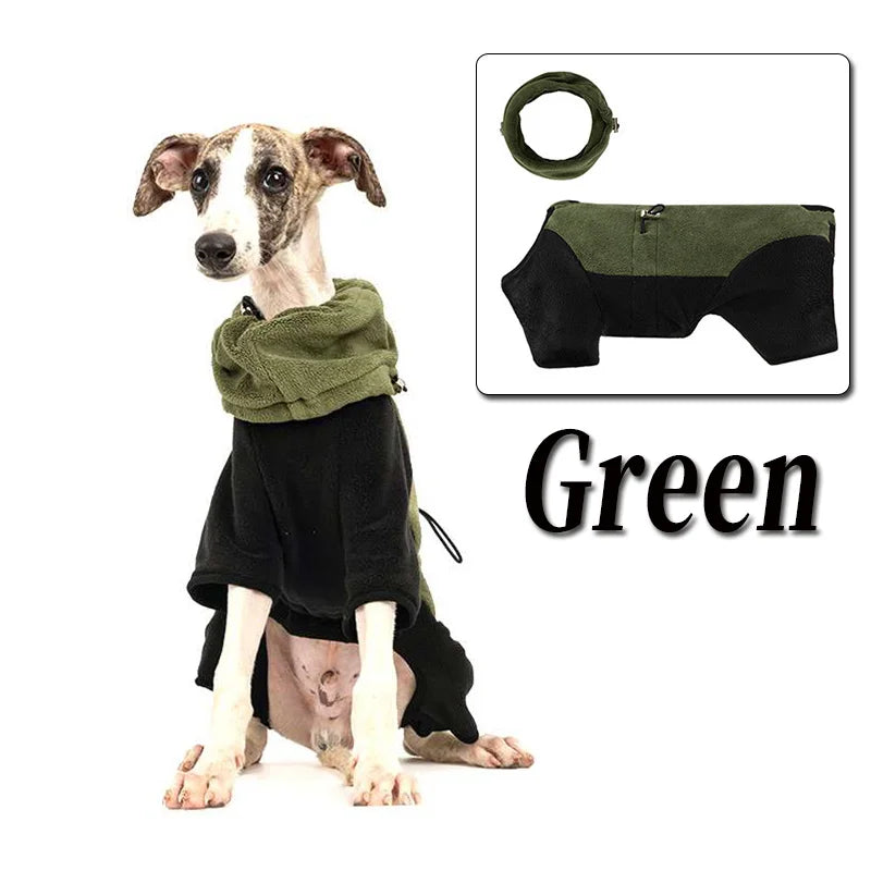 Adjustable Fleece Dog Coat With High Neck Snood And Waist Drawstring For Full-Body Warmth