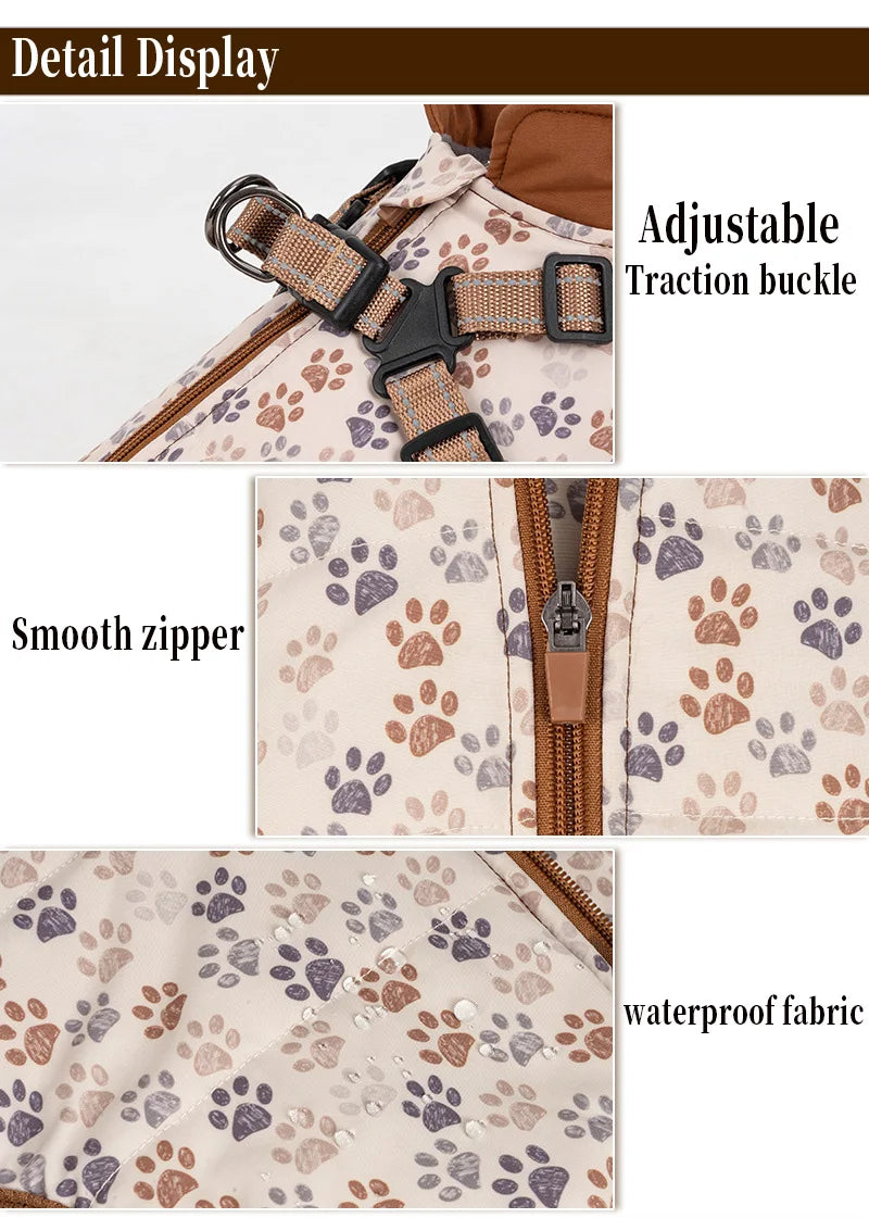 Waterproof Fleece-Lined Dog Coat With Integrated Harness For Small Breeds