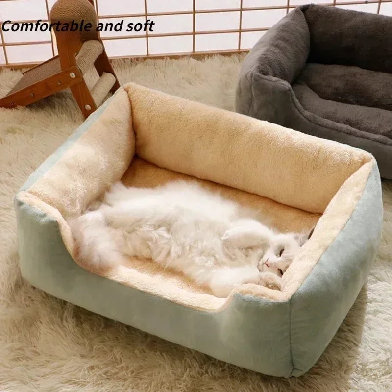 Cozy Rectangular Plush Pet Bed With Scratch-Resistant Fabric And High Rebound Supportive Nest