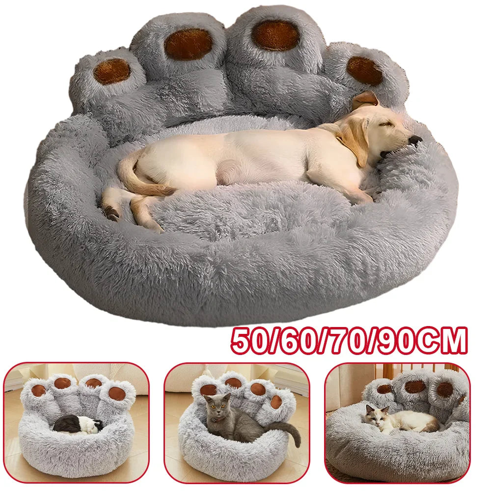 Ultra-Soft Fluffy Plush Dog Bed With Calming Bear Paw Design – Cozy Winter Nest For Pets