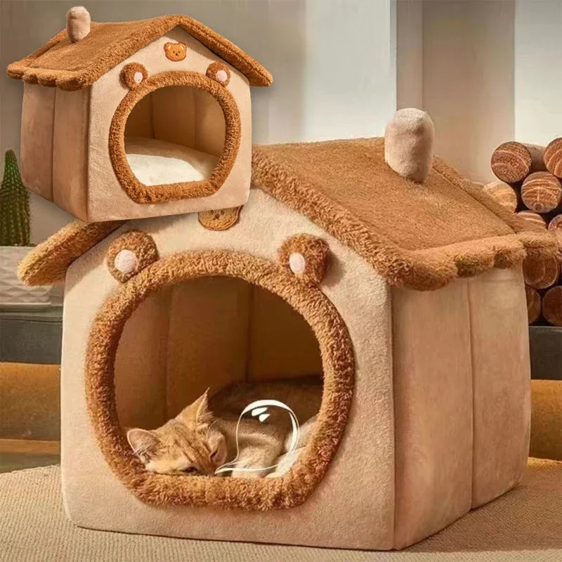 Cozy Foldable Indoor Dog House With Warm Arctic Velvet And Anxiety Relief