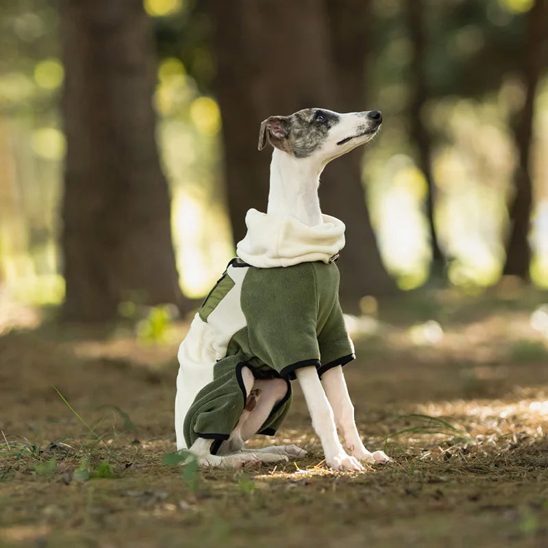 Adjustable Fleece Dog Coat With High Neck Snood And Waist Drawstring For Full-Body Warmth
