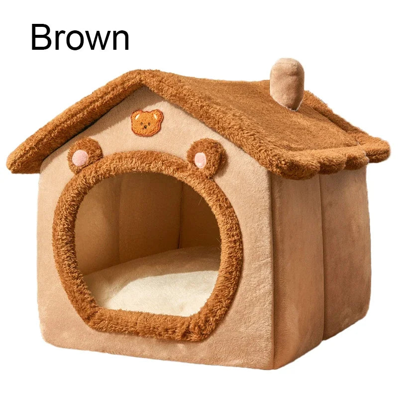Cozy Foldable Indoor Dog House With Warm Arctic Velvet And Anxiety Relief