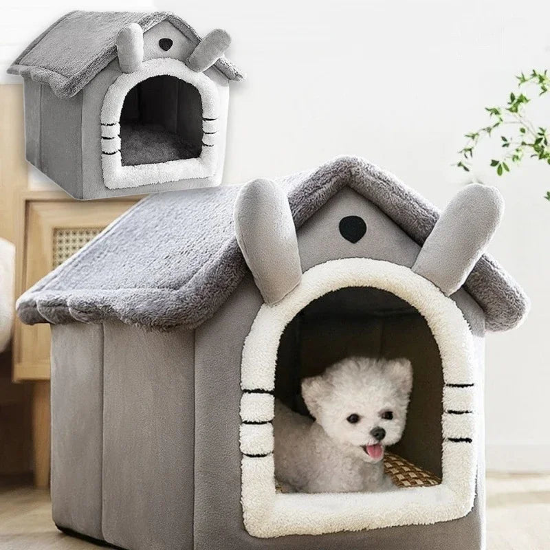 Cozy Foldable Indoor Dog House With Warm Arctic Velvet And Anxiety Relief