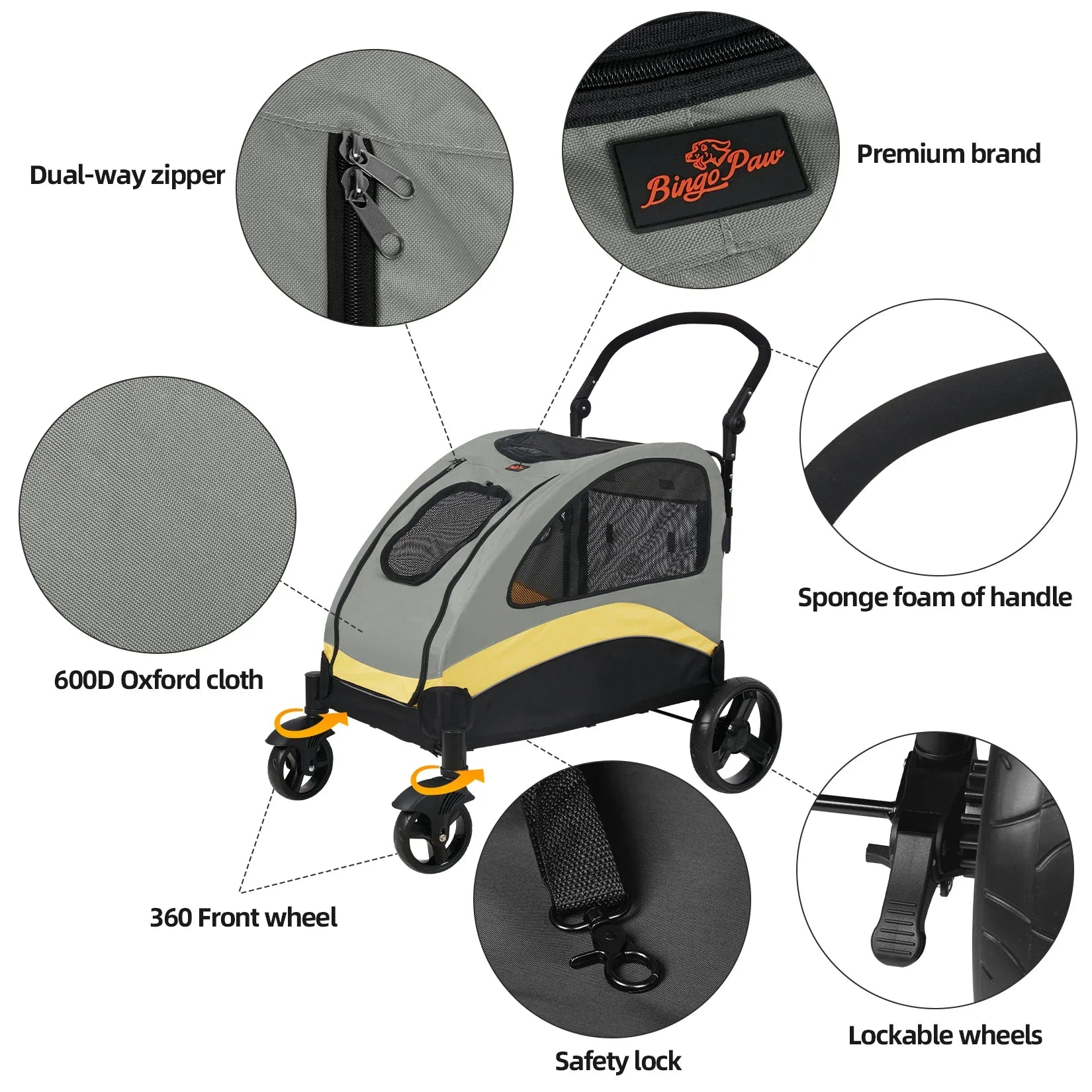 Heavy Duty Foldable Large Dog Stroller With All-Terrain Shock Absorbing Wheels For Big Breeds