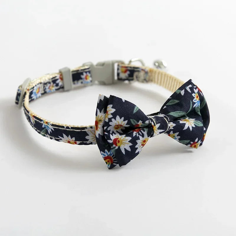 Daisy Floral Breakaway Cat Collar With Soft Cotton Bowknot And Removable Bell