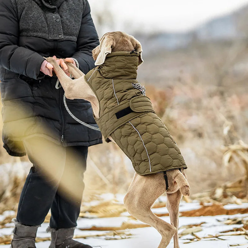 High Neck Thermal Dog Coat With Polar Fleece Lining And Reflective Winter Safety Jacket