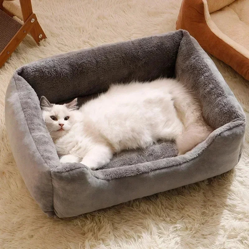Cozy Rectangular Plush Pet Bed With Scratch-Resistant Fabric And High Rebound Supportive Nest