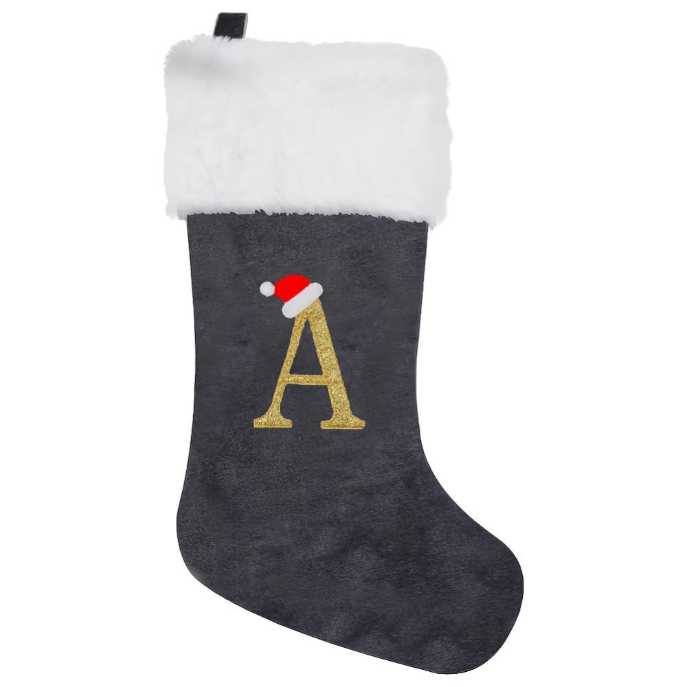 VelvetMonogram | Stylish Personalized Gray Christmas Stocking Decoration