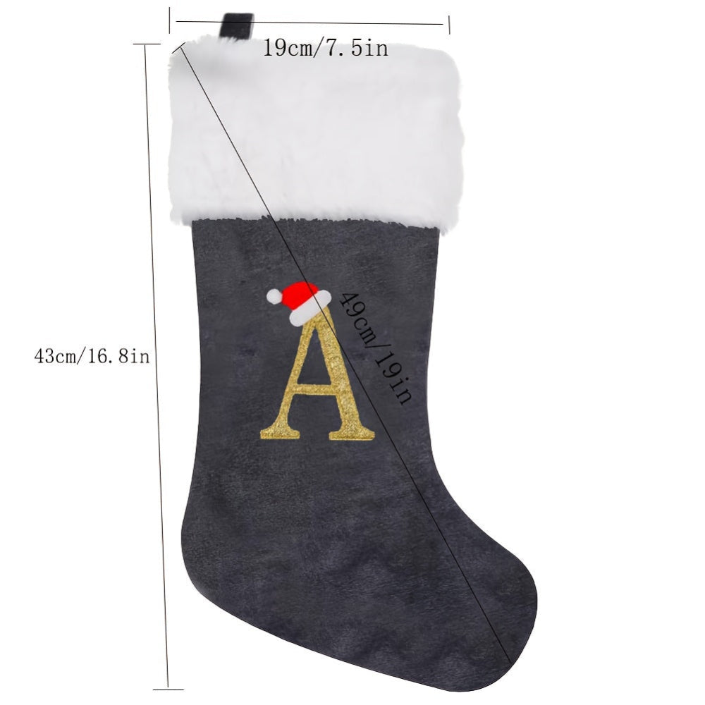 VelvetMonogram | Stylish Personalized Gray Christmas Stocking Decoration
