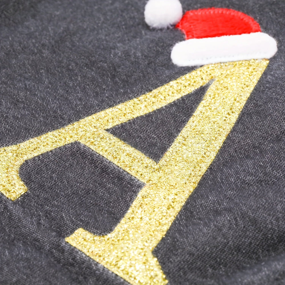 VelvetMonogram | Stylish Personalized Gray Christmas Stocking Decoration