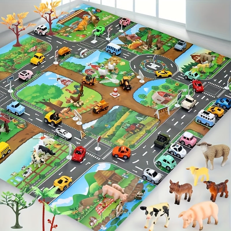 VibrantPlay | Colorful Interactive Children's Farm & Traffic Play Mat