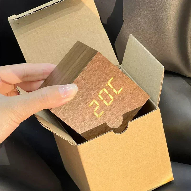 WoodAura | Modern Elegant Digital Alarm Clock with Temperature Display