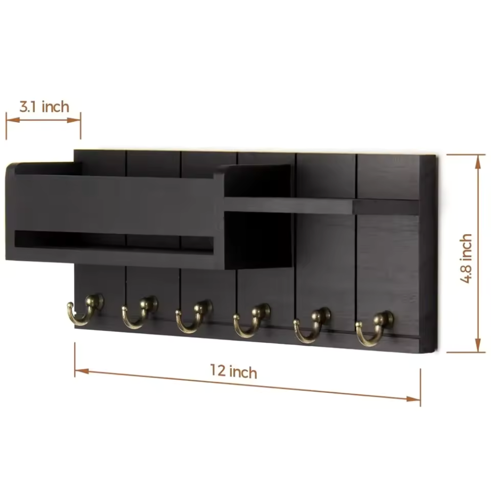 WoodCraft | Stylish Solid Wood Wall Organizer with Hooks and Shelves