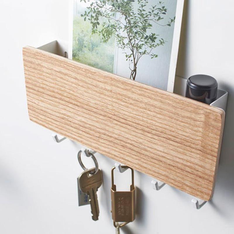 WoodenElegance | Stylish Modern Key Holder for Wall with Colorful Hooks