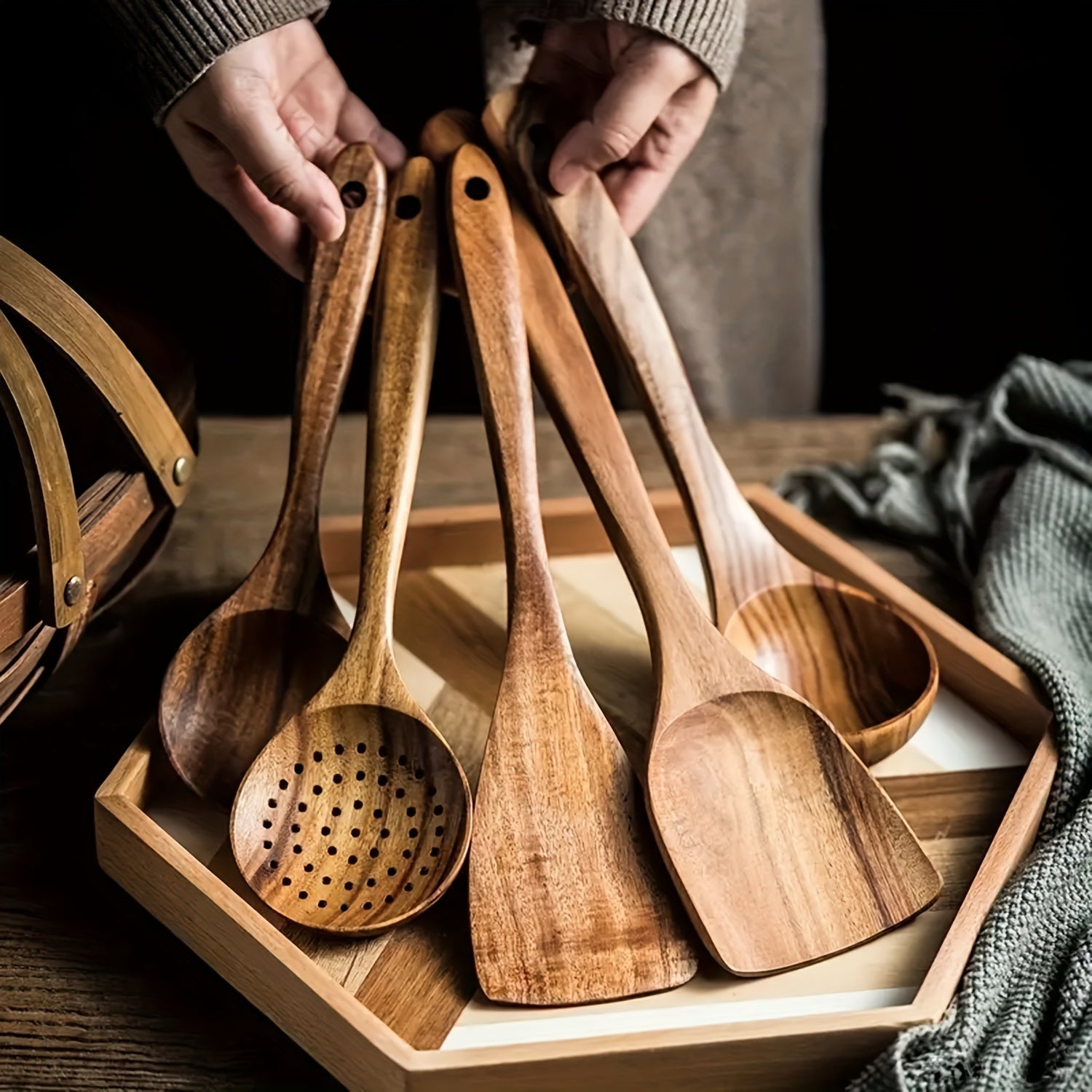 WoodCrafte | Premium Wooden Cooking Utensil Set for Non-Stick Cookware