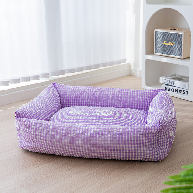 Rectangular Washable Dog Bed With Breathable Fabric And Cushioned Sides