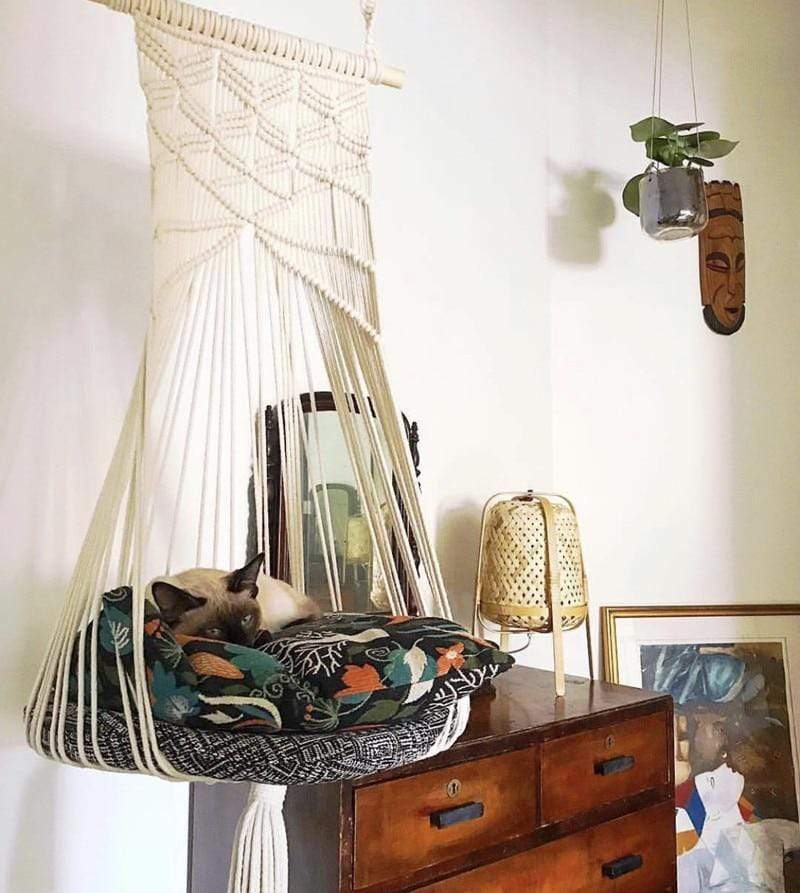 Macrame Wall Hanging Cat Bed – Handcrafted Cozy Cotton Rope Pet Hammock