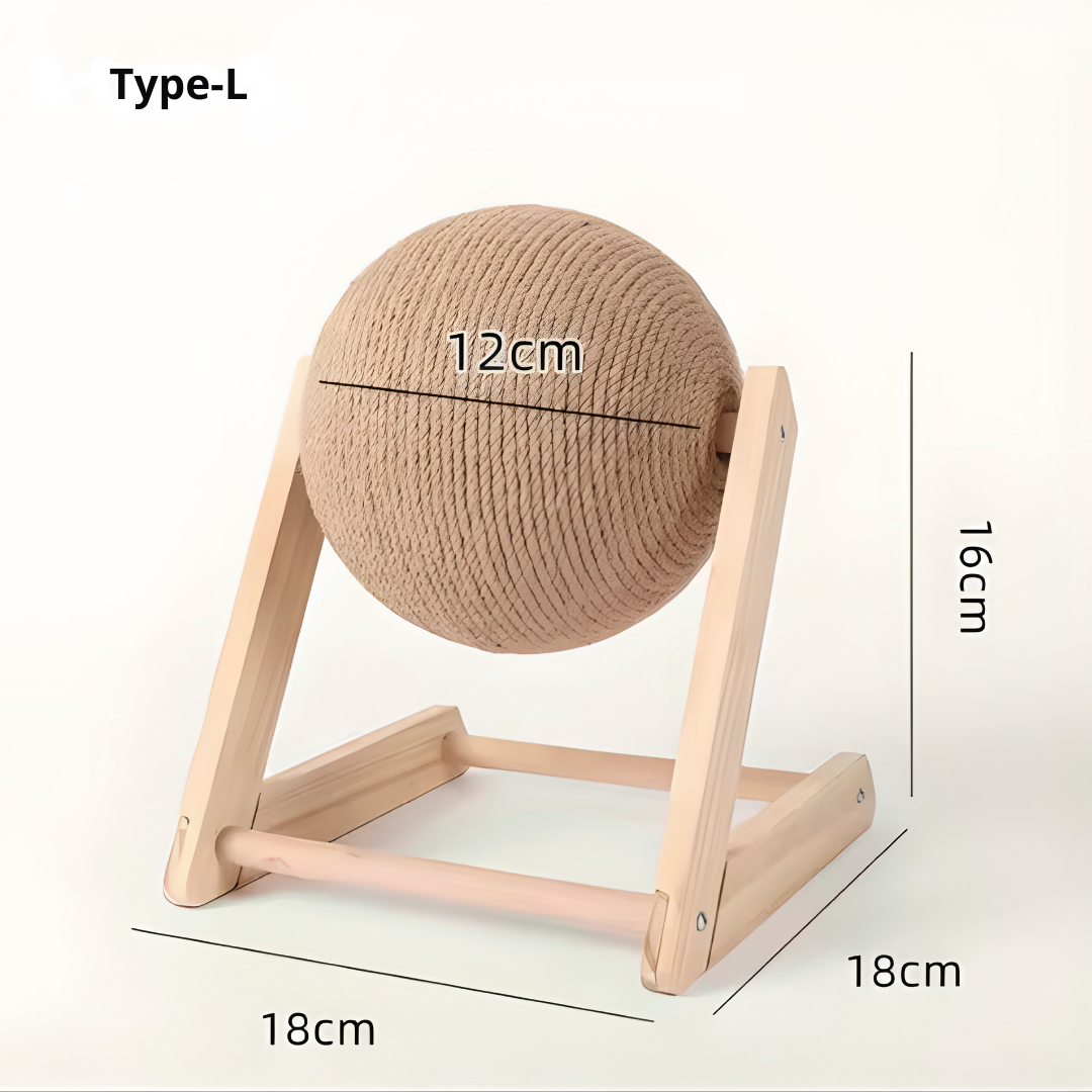 Wooden Sisal Cat Scratching Ball With Spinning Interactive Design For Furniture Protection
