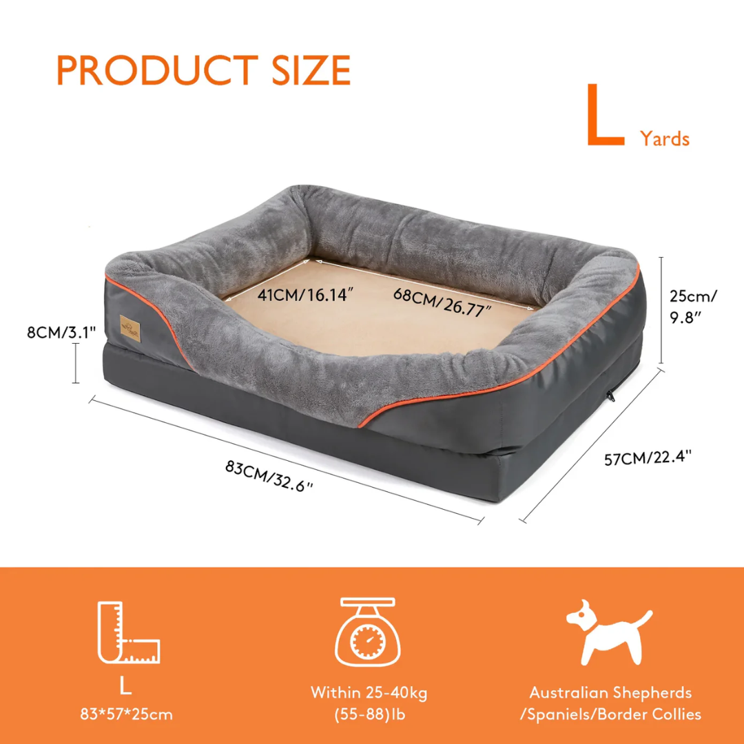 Jumbo Orthopedic Memory Foam Dog Bed With Waterproof Cover, Sofa-Style Bolster & Joint Support For Large Dogs