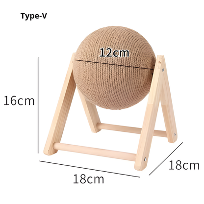 Wooden Sisal Cat Scratching Ball With Spinning Interactive Design For Furniture Protection