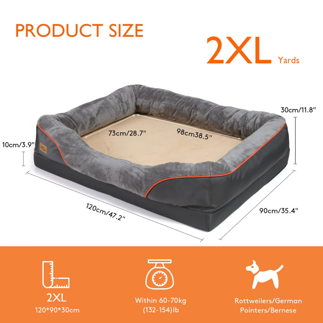 Jumbo Orthopedic Memory Foam Dog Bed With Waterproof Cover, Sofa-Style Bolster & Joint Support For Large Dogs