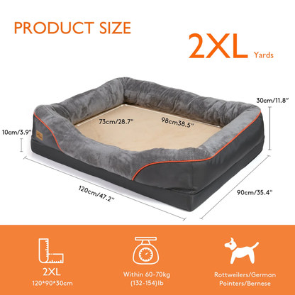 Jumbo Orthopedic Memory Foam Dog Bed With Waterproof Cover, Sofa-Style Bolster & Joint Support For Large Dogs