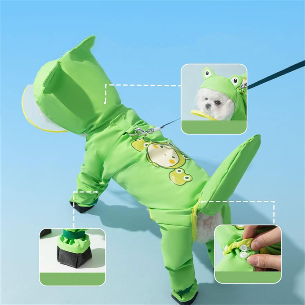 Waterproof Full Body Dog Raincoat With Tail Protection And Animal Design Cover